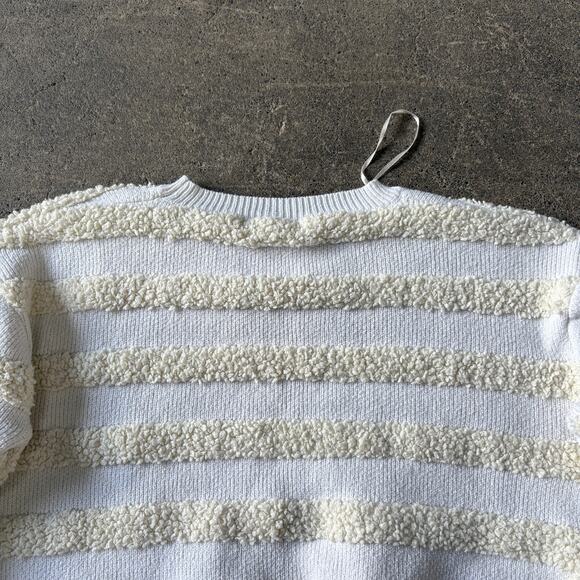 Threaded Leaf Crop Oversized Sweater Womens M White Ivory Knotted Striped Loose - Picture 4 of 8